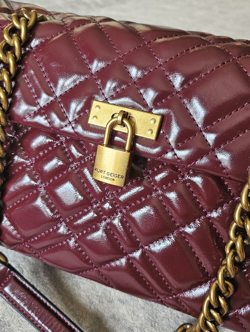 Kurt Geiger London Brixton Quilted Burgundy Leather Bag - Picture 2 of 12
